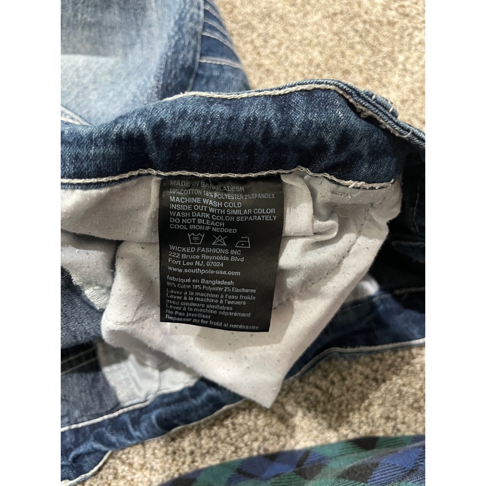 Southpole Mens Moto Denim Jeans Blue Acid Wash Distressed Stretch Size 44 - Picture 6 of 8